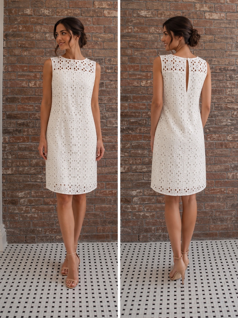 Donna Ricco White Eyelet, lace Midi Dress in size 12.